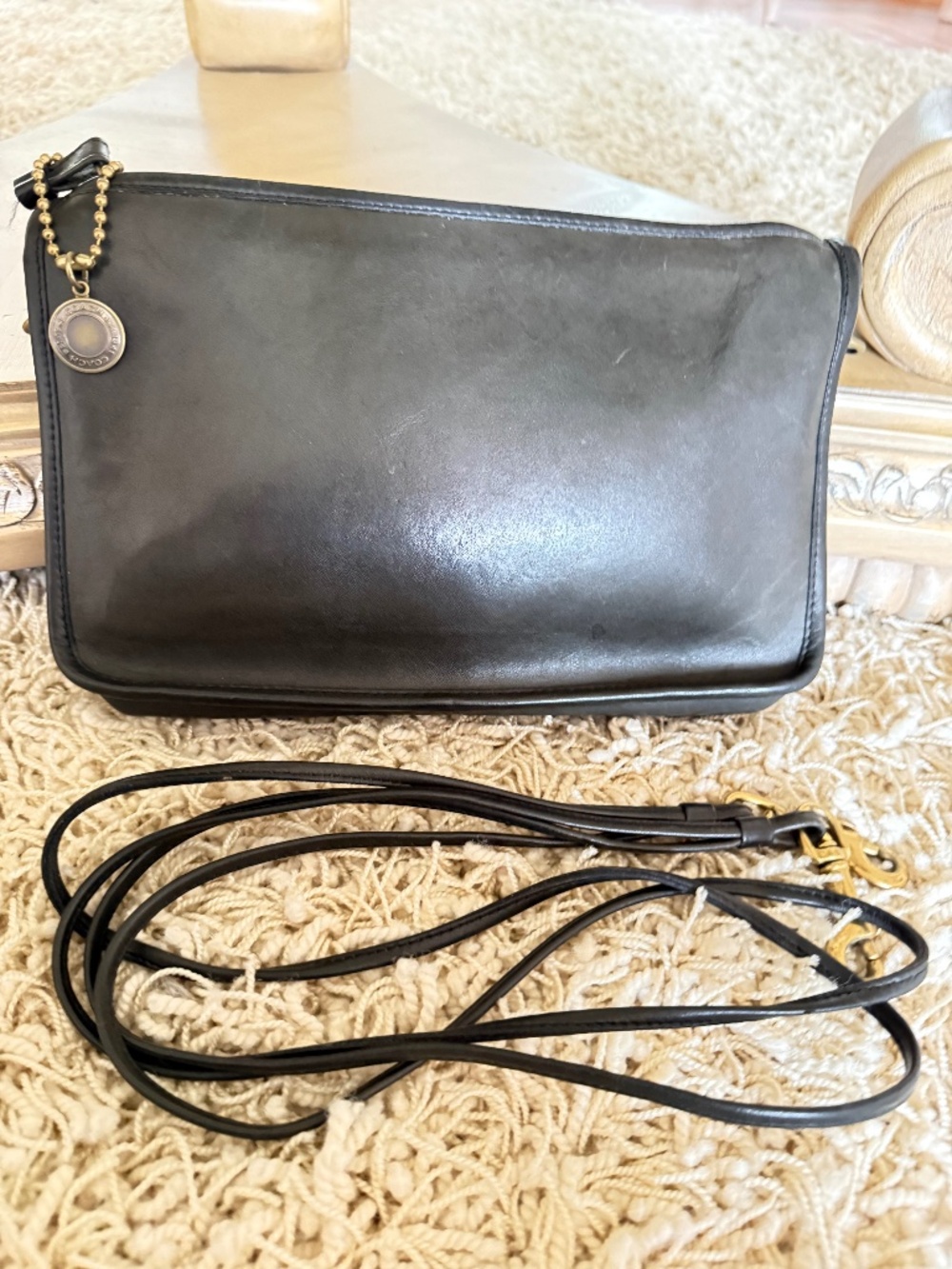 Vintage COACH 80s Bonnie Cashin Leather Zippered Clutch/Basic Bag NYC Black 9455